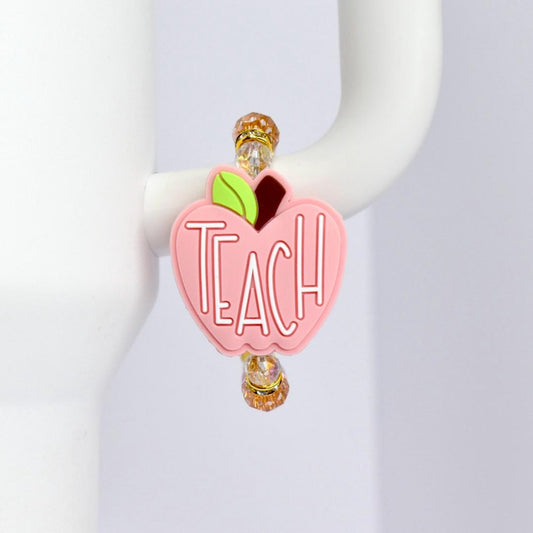 Teacher Tumbler Handle Charm: Pink Apple Charm with Gold Accents