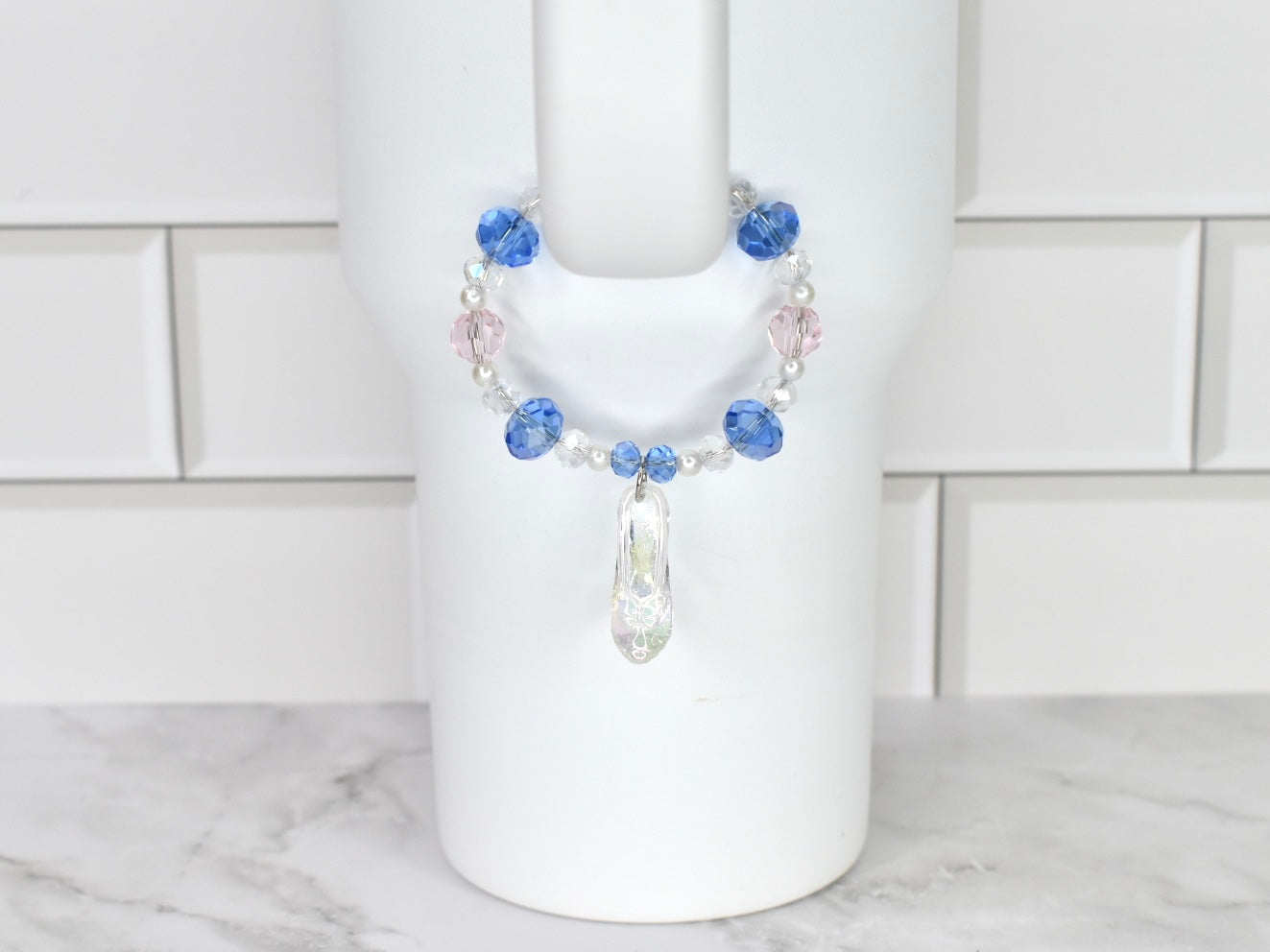 Cinderella Slipper Tumbler Handle Bracelet: Crystal & Iridescent Charm