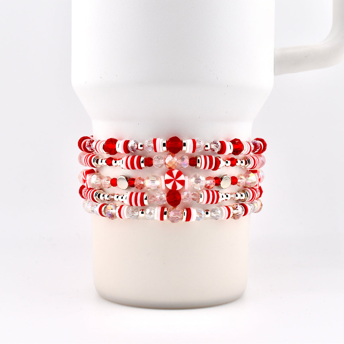Red Pink and White Peppermint Strawberry Twist Bracelet Collection