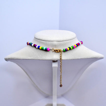 Rainbow Seed Bead Initial Necklace: Gold Filled Charm, Adjustable Boho Jewelry, Necklace for Layering
