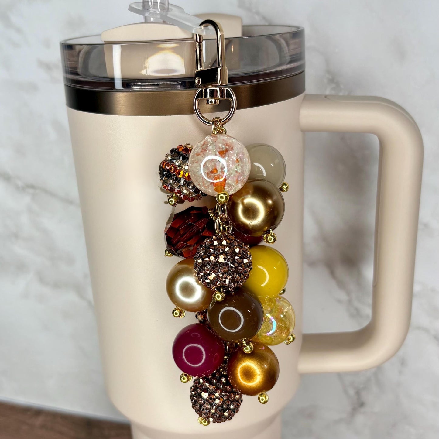 Fall Tumbler Straw Bauble Charm: Bronze, Brown, Beige, Yellow, and Maroon Beads