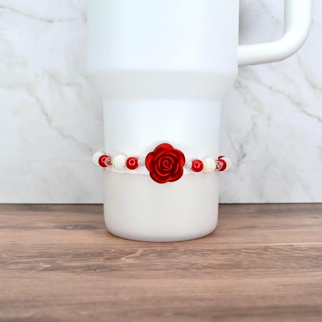 Red Rose Faux Pearl Bracelet