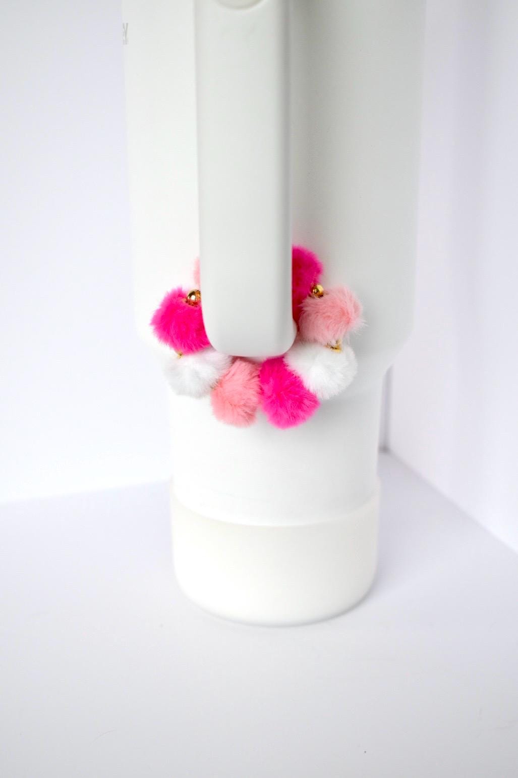 Pink Tumbler Handle Bracelet Beaded Pom Poms Cup Decor for Tumblers Handmade