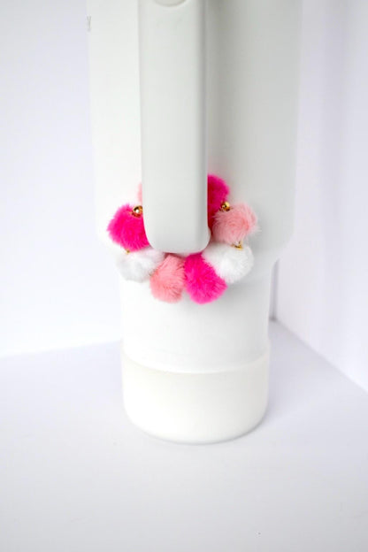 Pink Tumbler Handle Bracelet Beaded Pom Poms Cup Decor for Tumblers Handmade