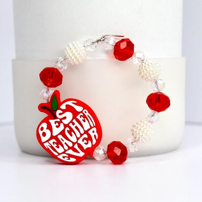 Rad crystal and sparkley beaded handle bracelet with Best Teacher Ever charm for tumbler Stanley