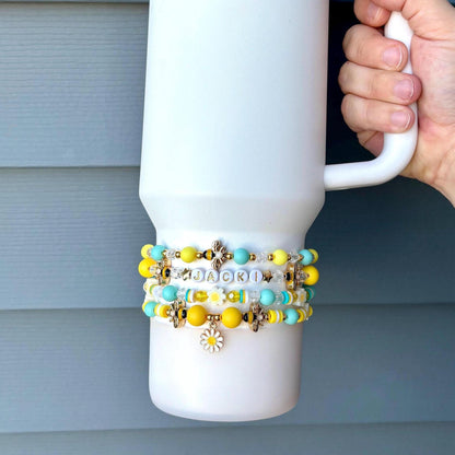 Yellow and Mint Bee Charm Bracelet Stack - 4 Piece Set