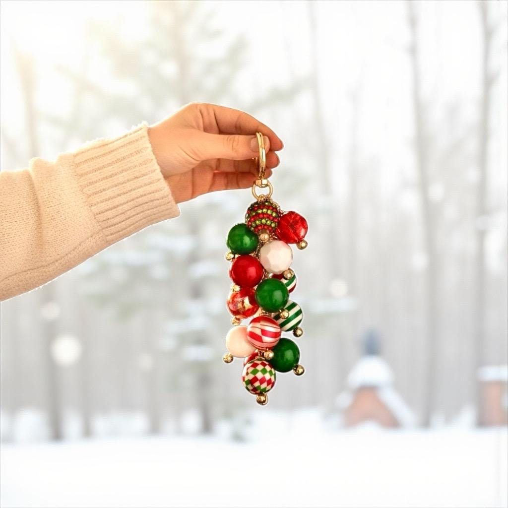 Festive Christmas Bag Charm - Holiday Bag Keychain