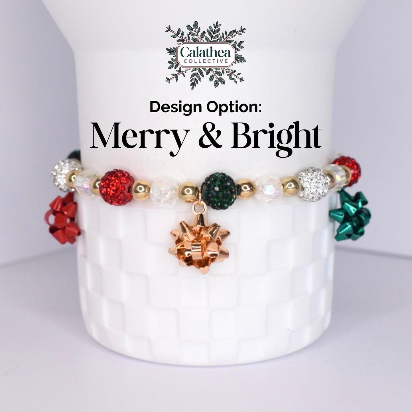 Christmas Bracelets: Red & Green Sparkle, Mini Bow Charm Bracelets