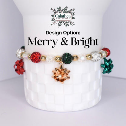 Christmas Bracelets: Red & Green Sparkle, Mini Bow Charm Bracelets
