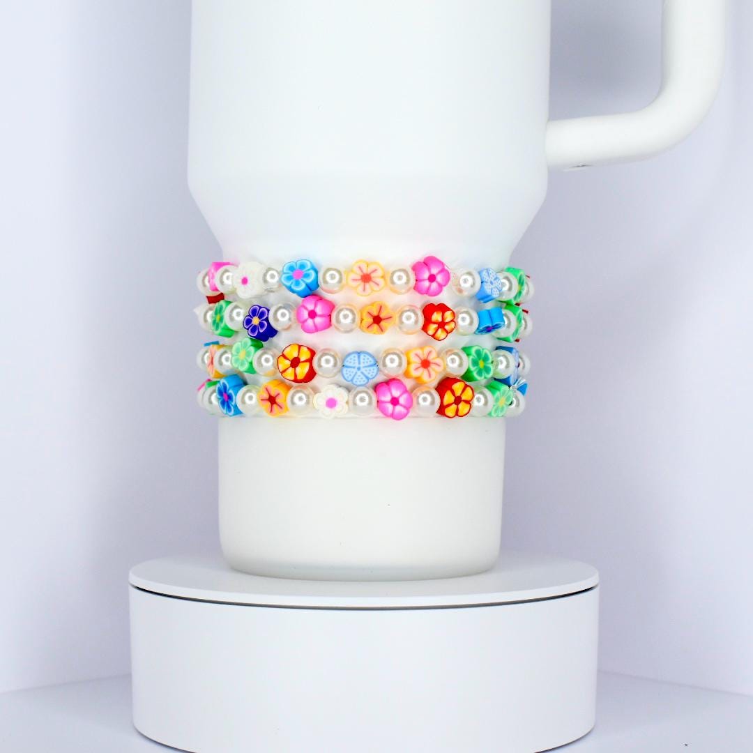 Rainbow Flower Handmade Beaded Stretch Bracelet