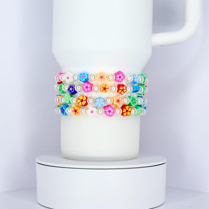 Rainbow Flower Handmade Beaded Stretch Bracelet