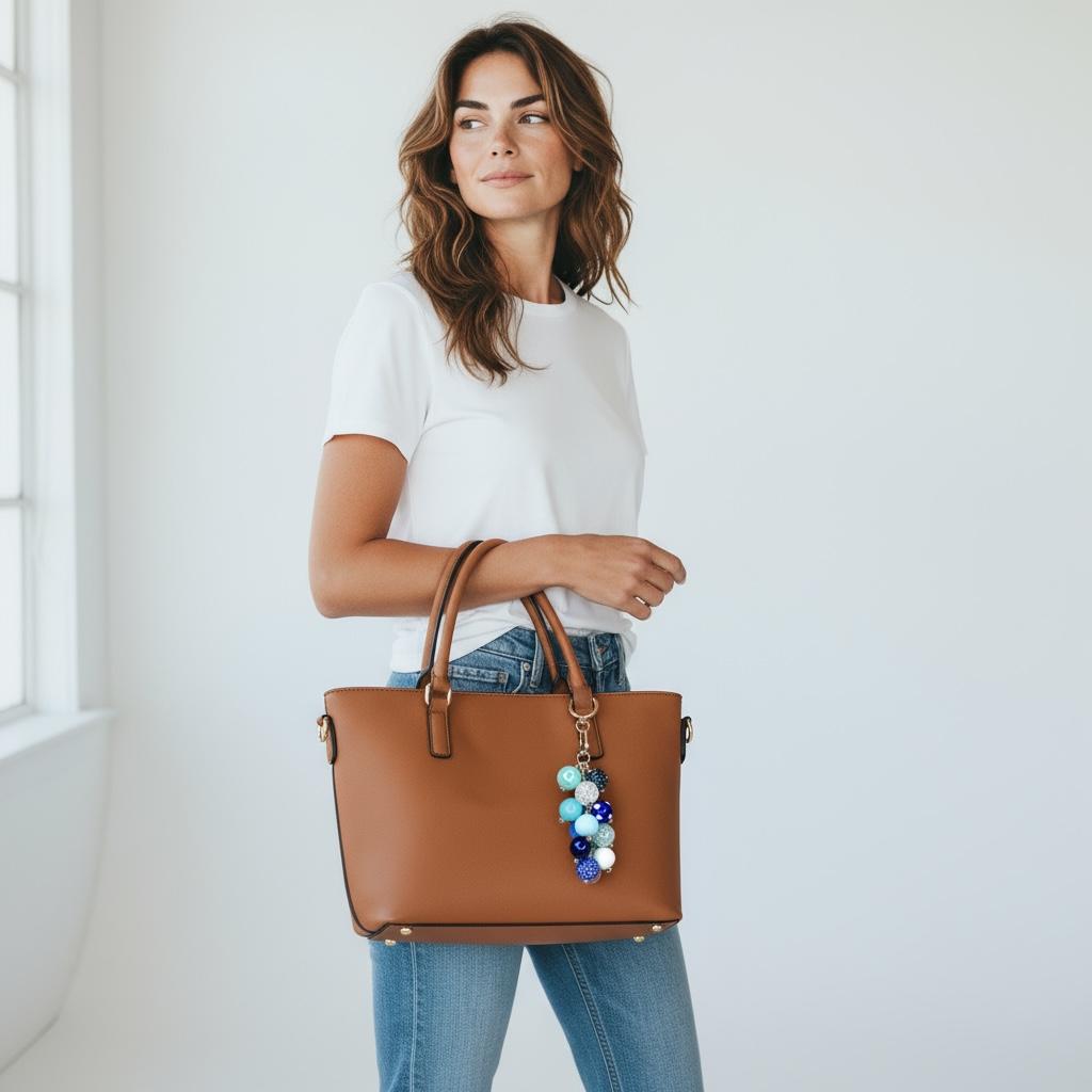 Blue Ombré Beaded Purse Charm: Sparkly Bag Keychain