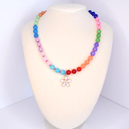 Color Pop Beaded Necklace with Flower Charm