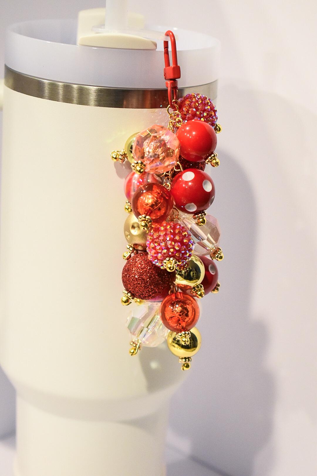 Red and Gold Tumbler Straw Bauble Charm