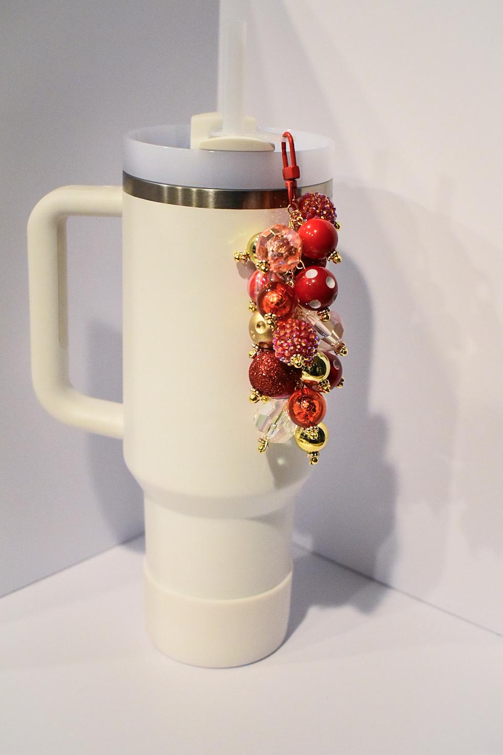 Red and Gold Tumbler Straw Bauble Charm