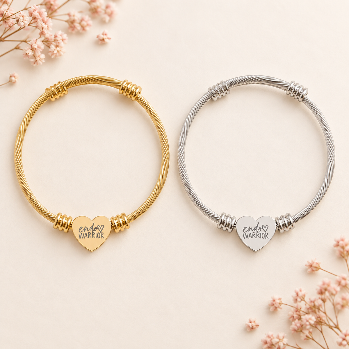 Endo Warrior Engraved Heart Cuff Bracelet
