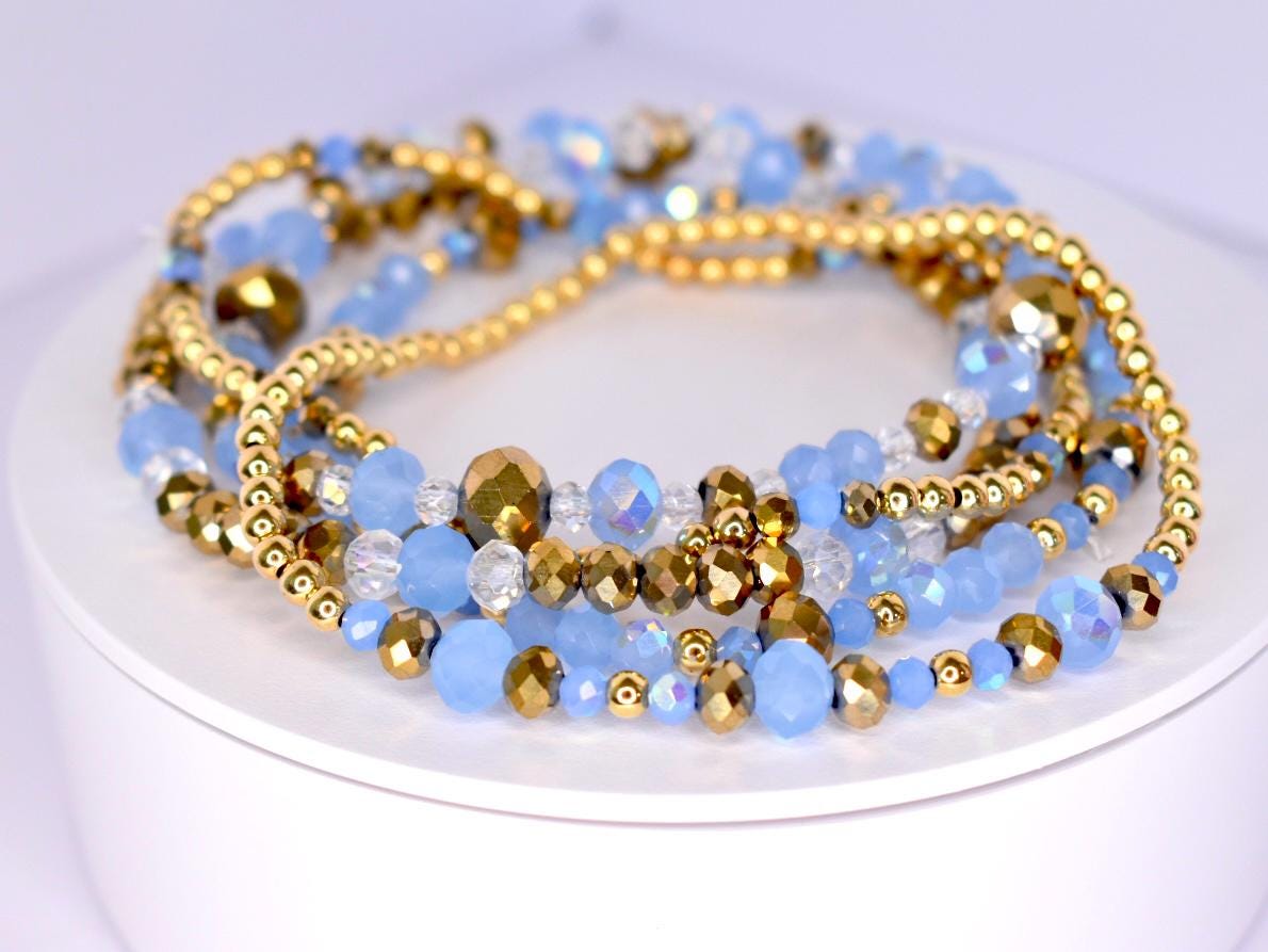 Sky Blue & Gold Bracelet Stack - 5 Piece Set