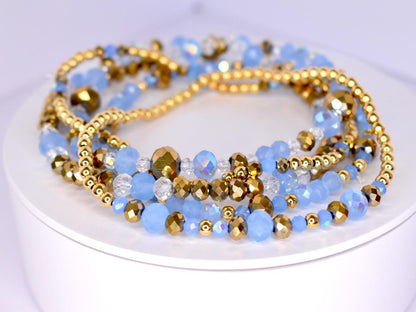 Sky Blue & Gold Bracelet Stack - 5 Piece Set