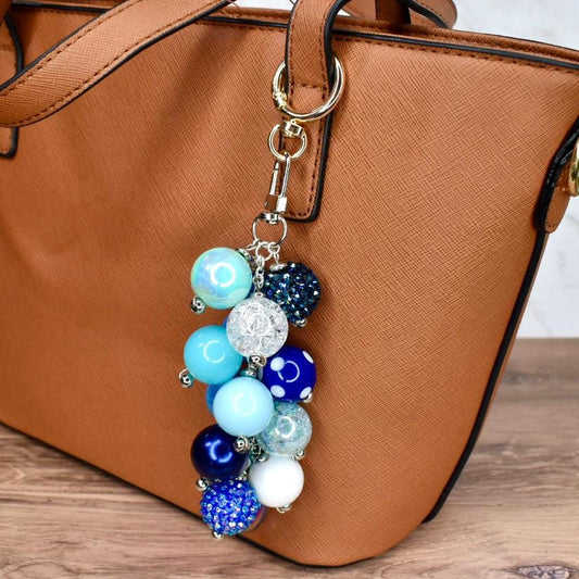 Blue Ombré Beaded Purse Charm: Sparkly Bag Keychain