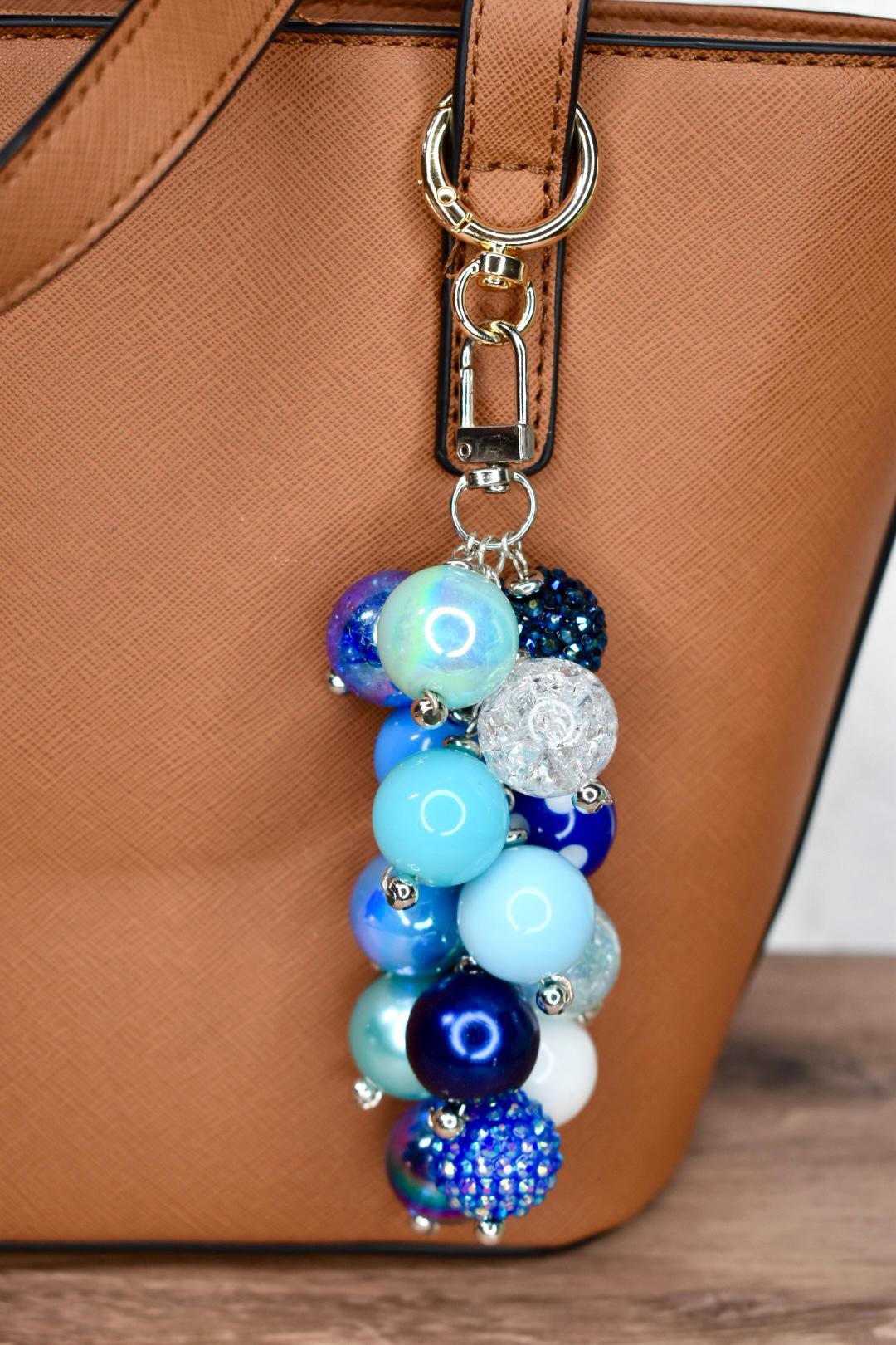 Blue Ombré Beaded Purse Charm: Sparkly Bag Keychain