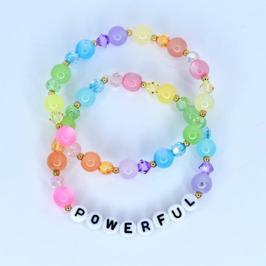 Rainbow Beaded Bracelet Set: Motivational Gold Accent Jewelry