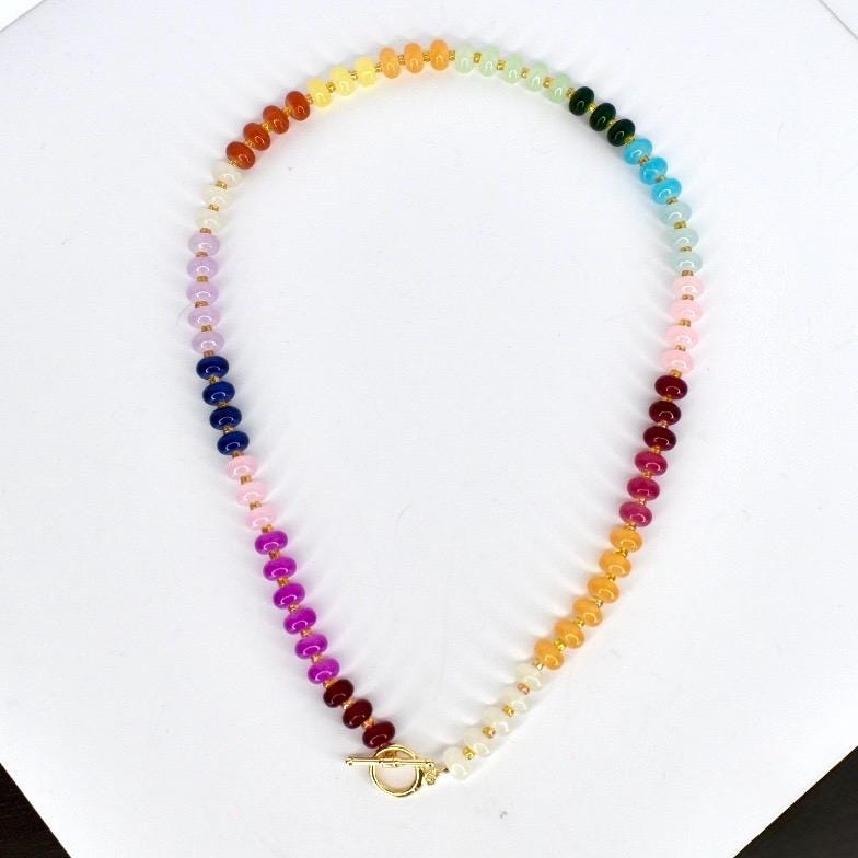 Colorful Glass Beaded Necklace with Gold Clasp