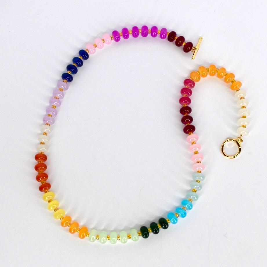Colorful Glass Beaded Necklace with Gold Clasp