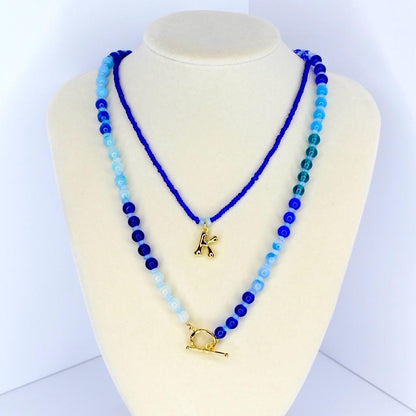 Ocean Blues Initial Necklace Set - 2 Piece Set