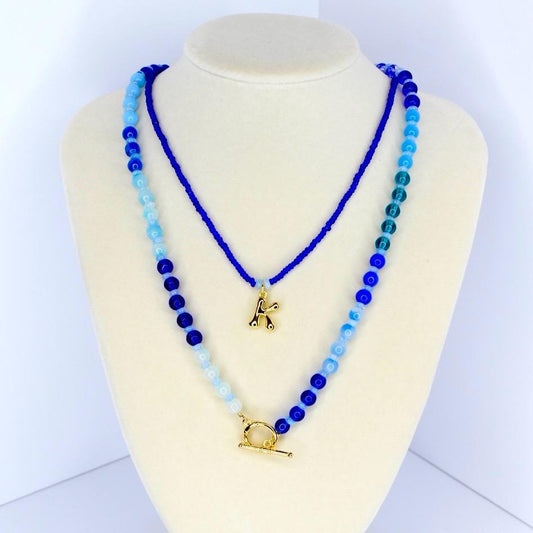 Ocean Blues Initial Necklace Set - 2 Piece Set
