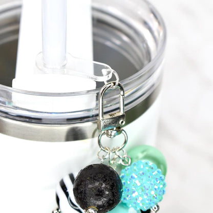 Mint and Black Beaded Tumbler Straw Charm