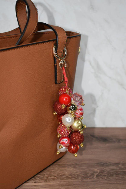 Red and Gold Glam Beaded Bag Charm - Bag Keychain
