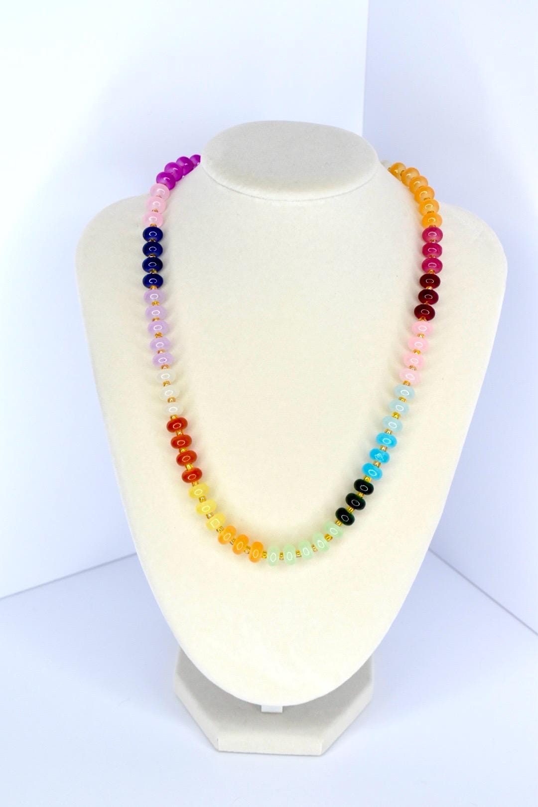 Colorful Glass Beaded Necklace with Gold Clasp