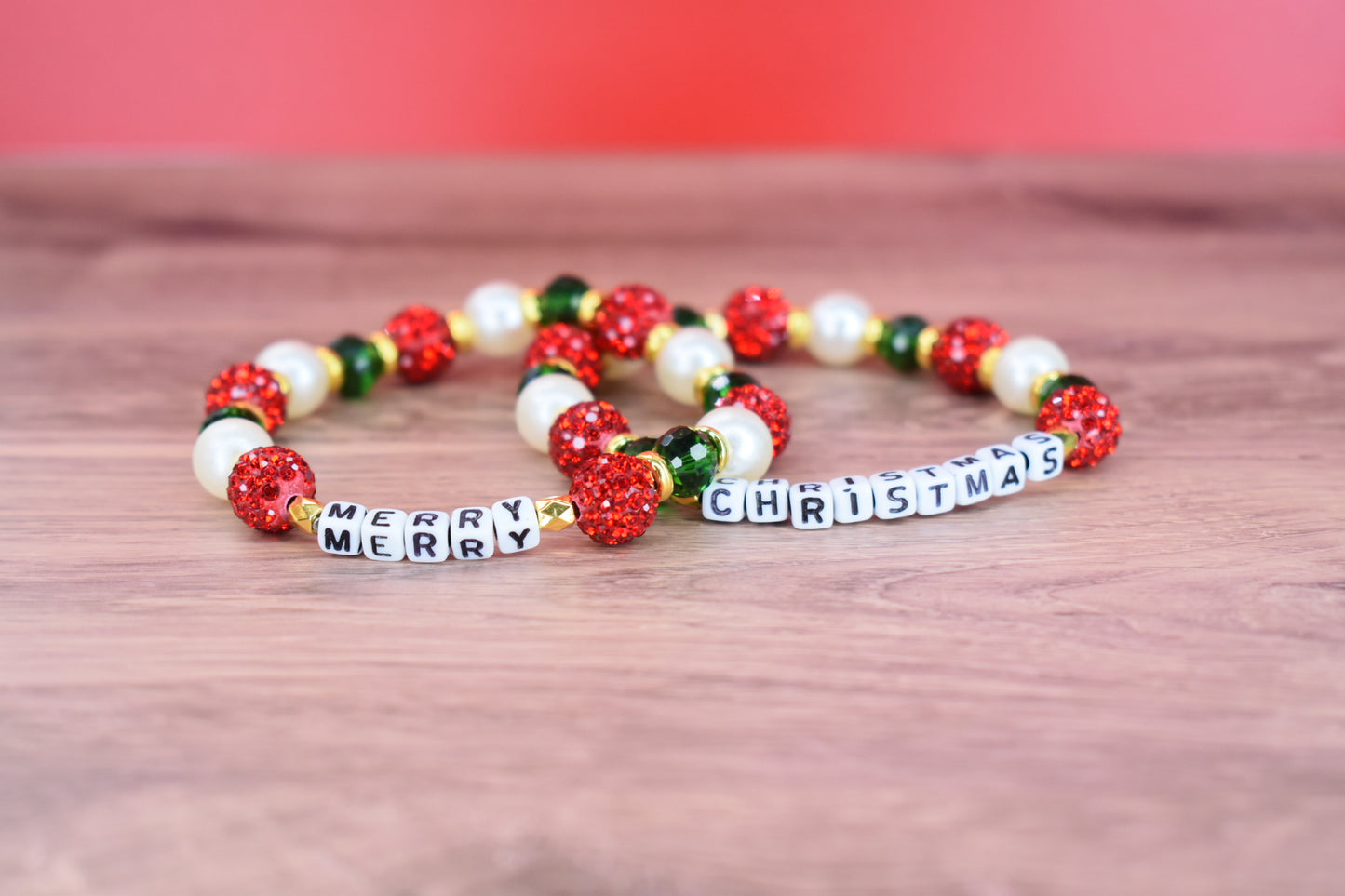 Merry Christmas Letter Bead Bracelet Stack - 2 Piece Set