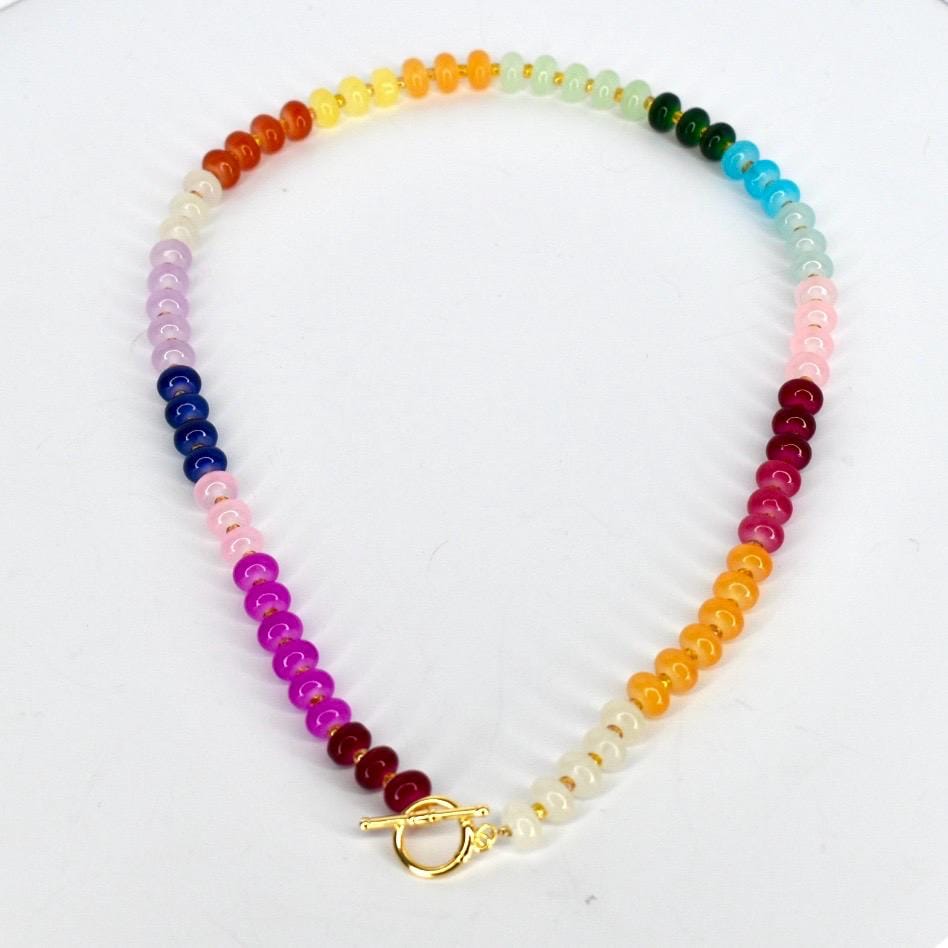 Colorful Glass Beaded Necklace with Gold Clasp
