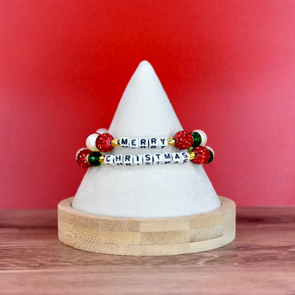 Merry Christmas Letter Bead Bracelet Stack - 2 Piece Set