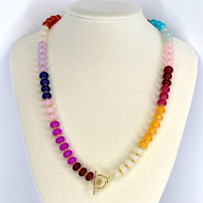 Colorful Glass Beaded Necklace with Gold Clasp
