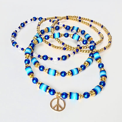 Blue and Gold Bracelet Stack - 5 Piece Set