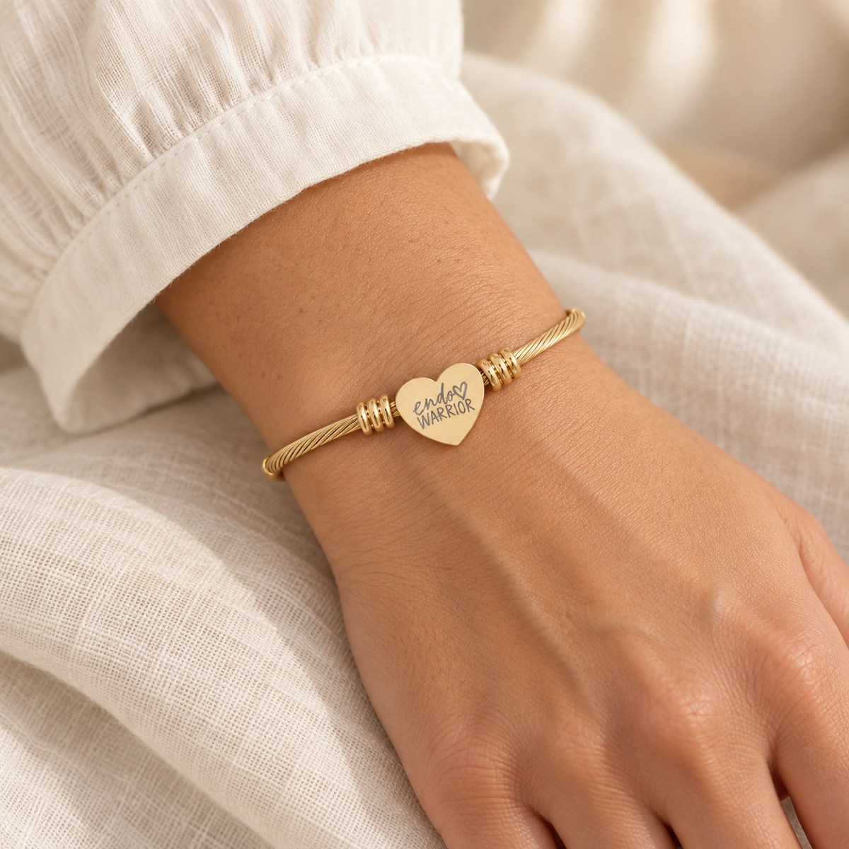 Endo Warrior Engraved Heart Cuff Bracelet