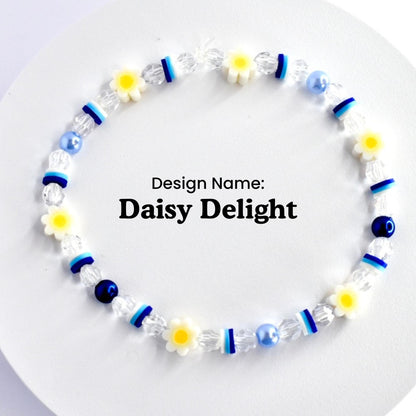 Blue and Gold Bracelet Stack with Bee Accent Beads