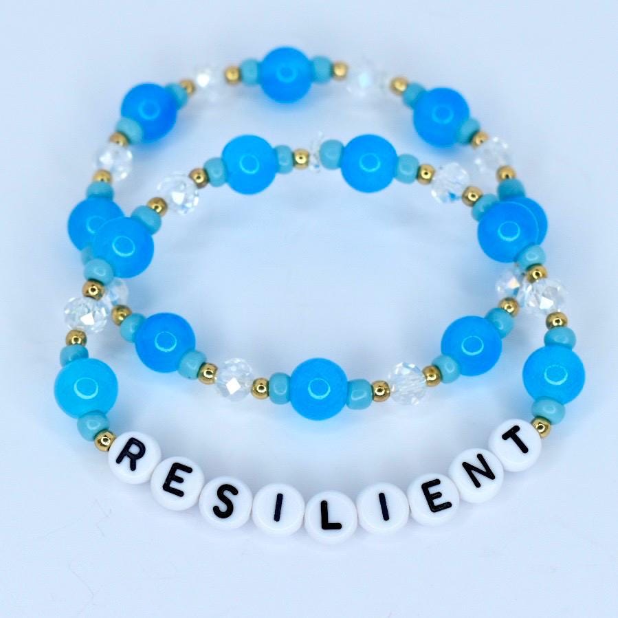 Personalized Blue Beaded Bracelets - 2 Piece Set
