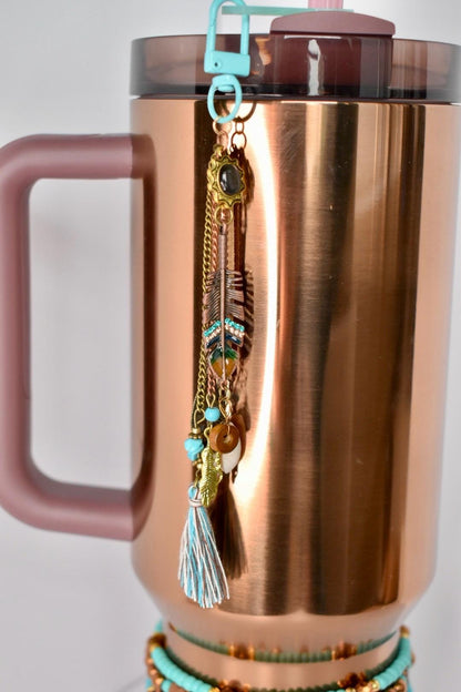 Boho Tumbler Straw Charm: Turquoise, Copper & Rose Gold