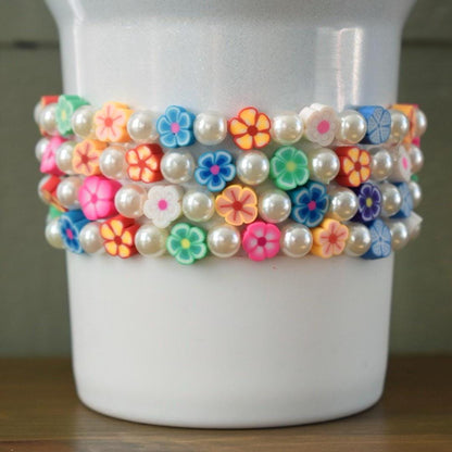 Rainbow Flower Handmade Beaded Stretch Bracelet