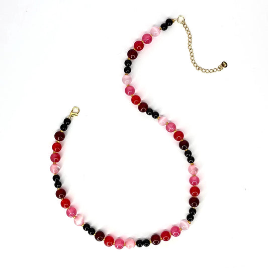 Red & Pink Glass Beaded Necklace: Handmade Jewelry Gift - Choose Charm
