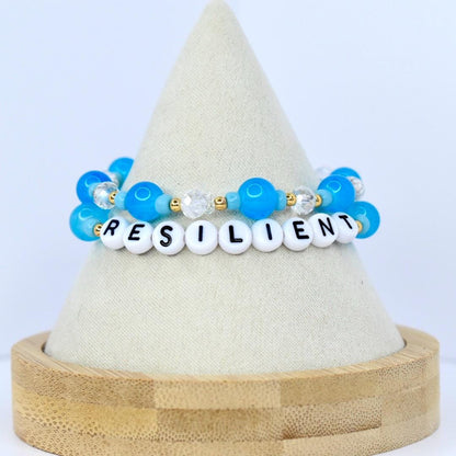 Personalized Blue Beaded Bracelets - 2 Piece Set