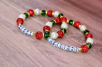 Merry Christmas Letter Bead Bracelet Stack - 2 Piece Set