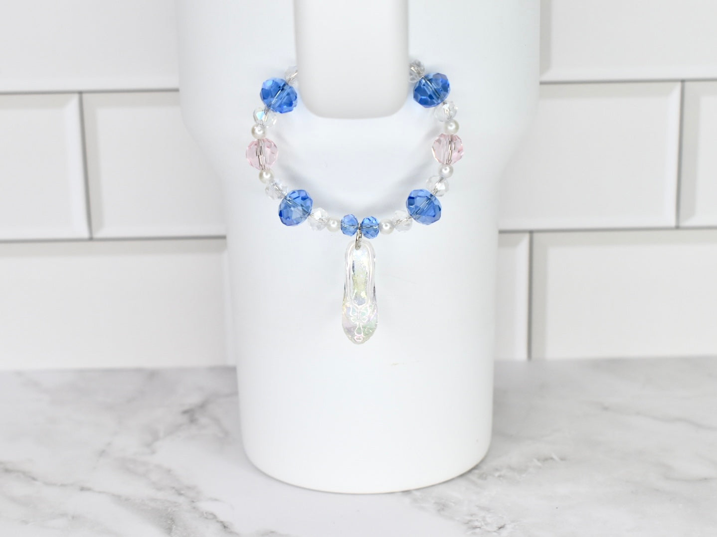 Cinderella Slipper Tumbler Handle Bracelet: Crystal & Iridescent Charm