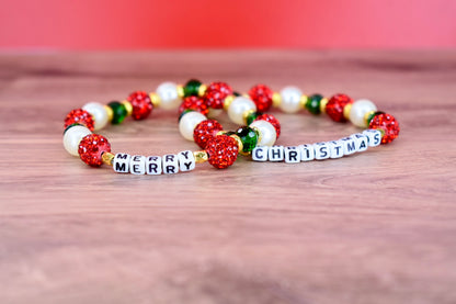 Merry Christmas Letter Bead Bracelet Stack - 2 Piece Set