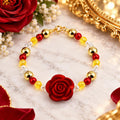 Belle Bracelet Disney Princess Jewelry Golden Yellow Crystal Design Red Rose Charm Centerpiece Beauty Beast Inspired Accessories Ruby Pearl Accents Sparkling Details Perfect Gift For Disney Fan Princess Party Jewelry Character Costume