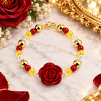 Belle Bracelet Disney Princess Jewelry Golden Yellow Crystal Design Red Rose Charm Centerpiece Beauty Beast Inspired Accessories Ruby Pearl Accents Sparkling Details Perfect Gift For Disney Fan Princess Party Jewelry Character Costume
