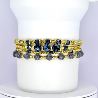 Black Crystal and gold bead bracelet stack for Stanley cups and tumblers